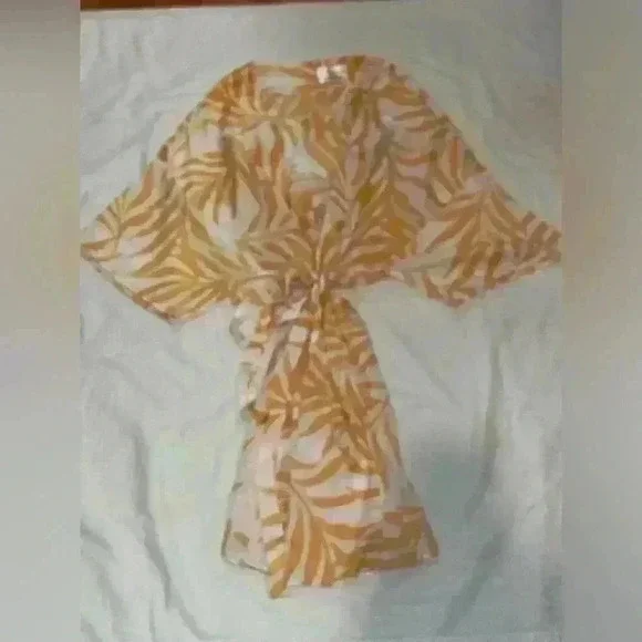 Maison Du Soir Magnolia Luxe Yellow and White Palm Print Robe/Kimono - xs/s - Picture 4 of 7